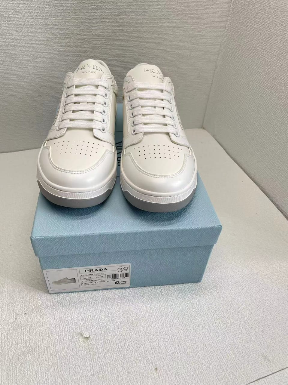 Prada District Perforated Leather Sneakers White view 5