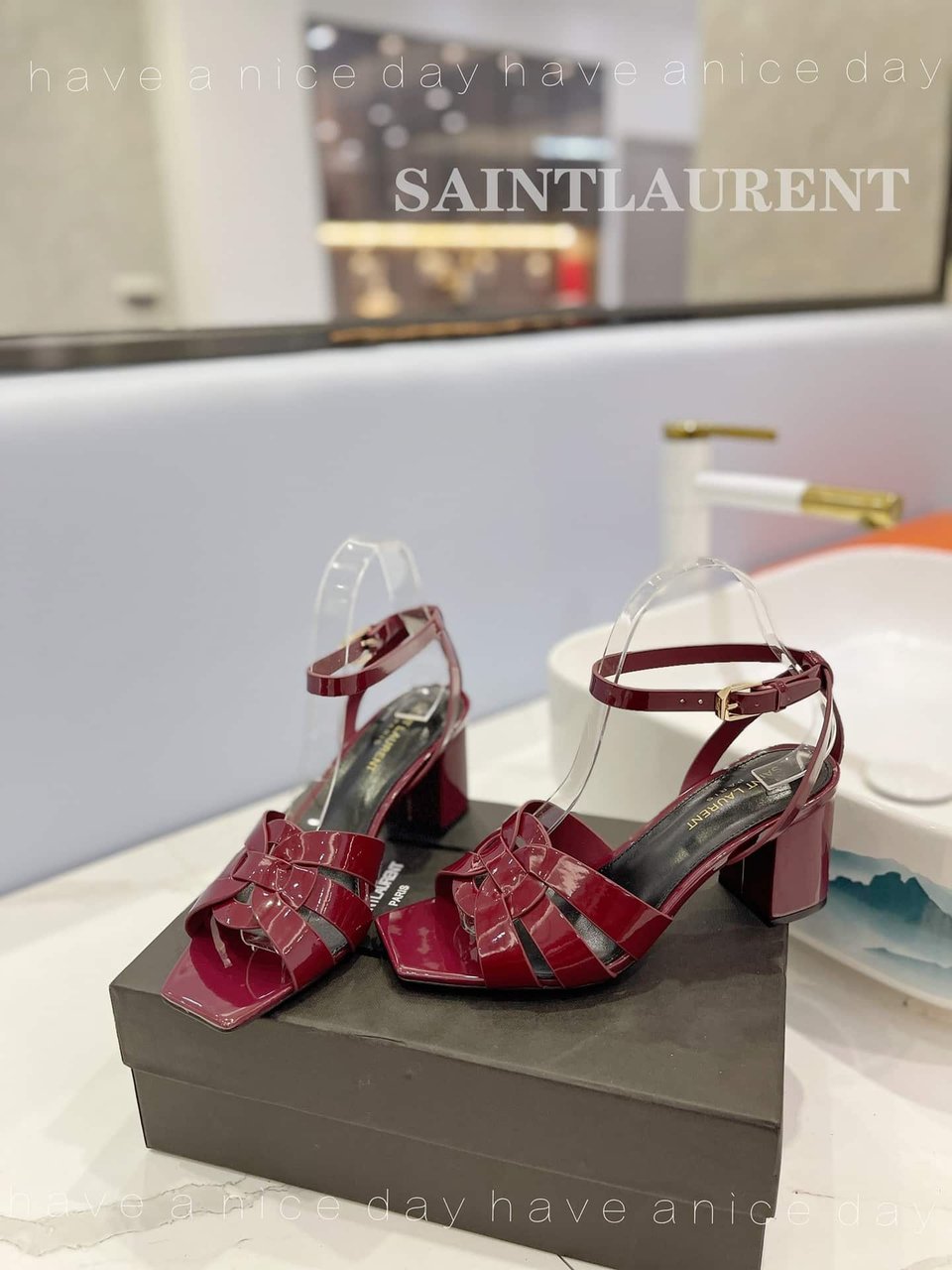 Saint Laurent Tribute Leather Sandals Burgundy view 9
