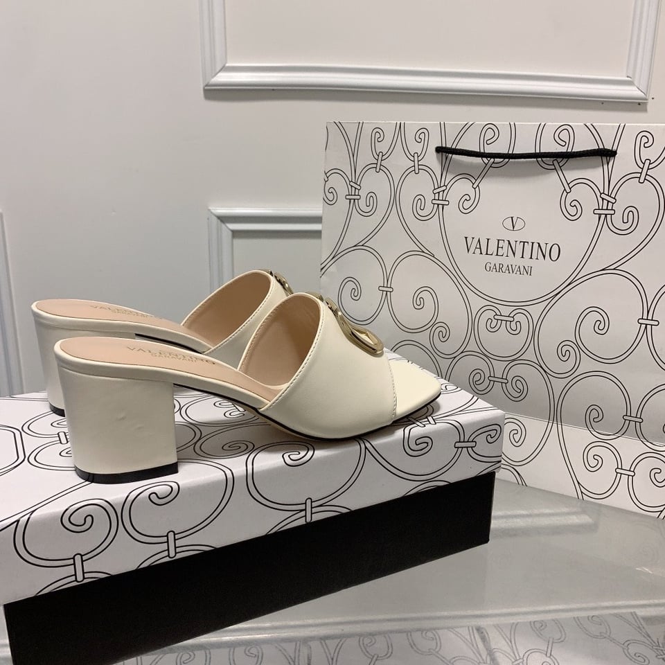 Valentino Vlogo Signature Square Toe Middle Heel White Slide Sandal view 7