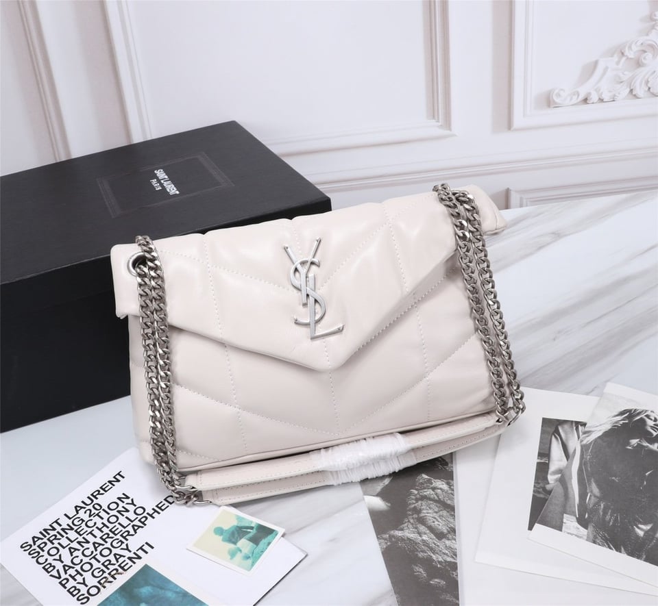 Saint Laurent Loulou Small Chain Bag In Matelasse Y White Silver 29Cm view 11