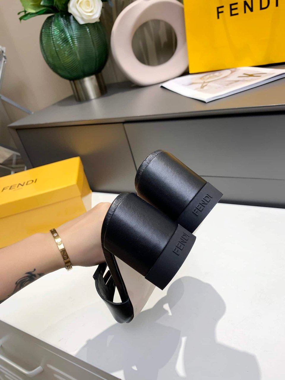 Fendi Signature Leather High Heel Black view 8