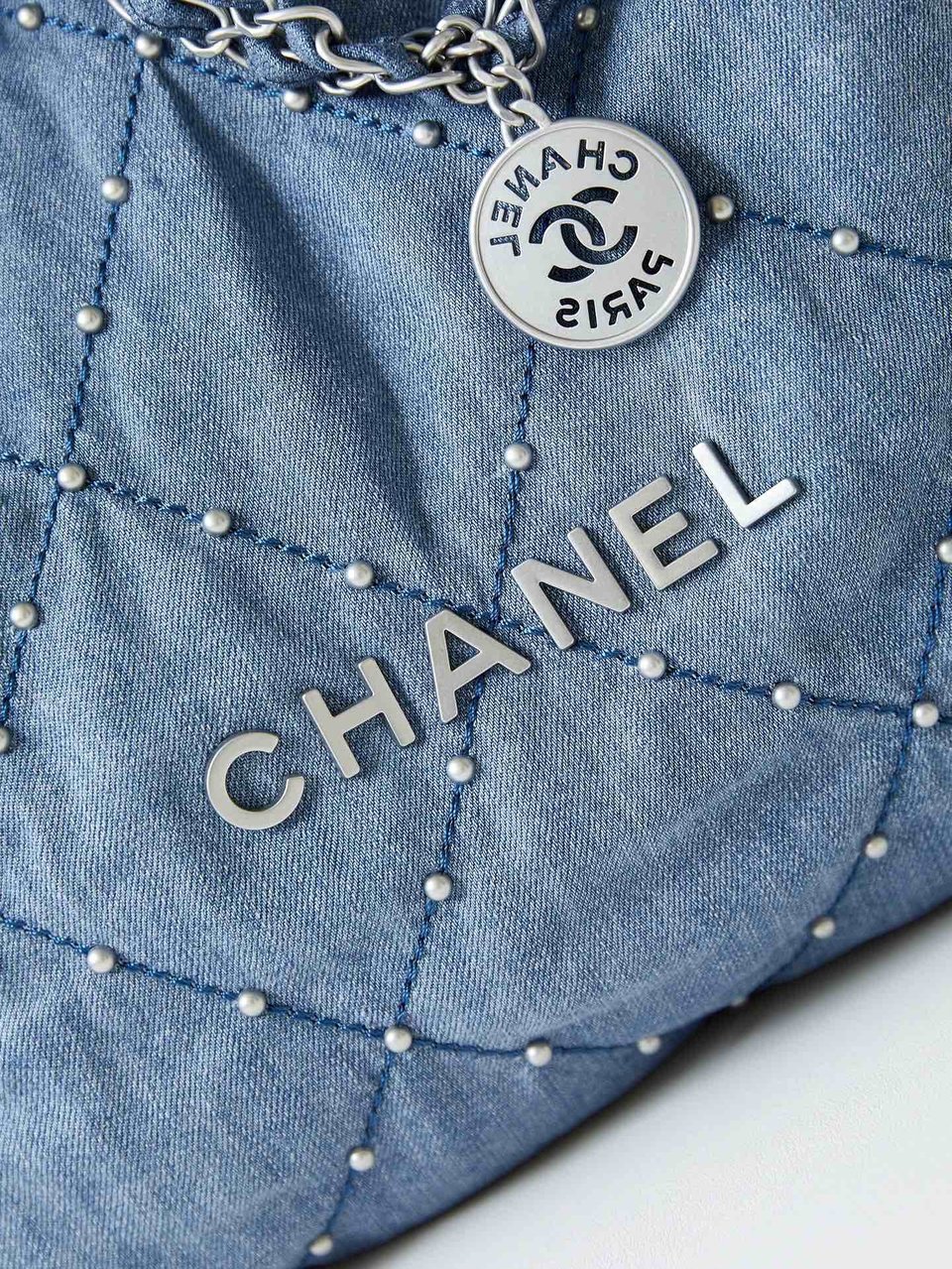Chanel 22 Hobo Wasted Blue Denim Silver Hardware view 8