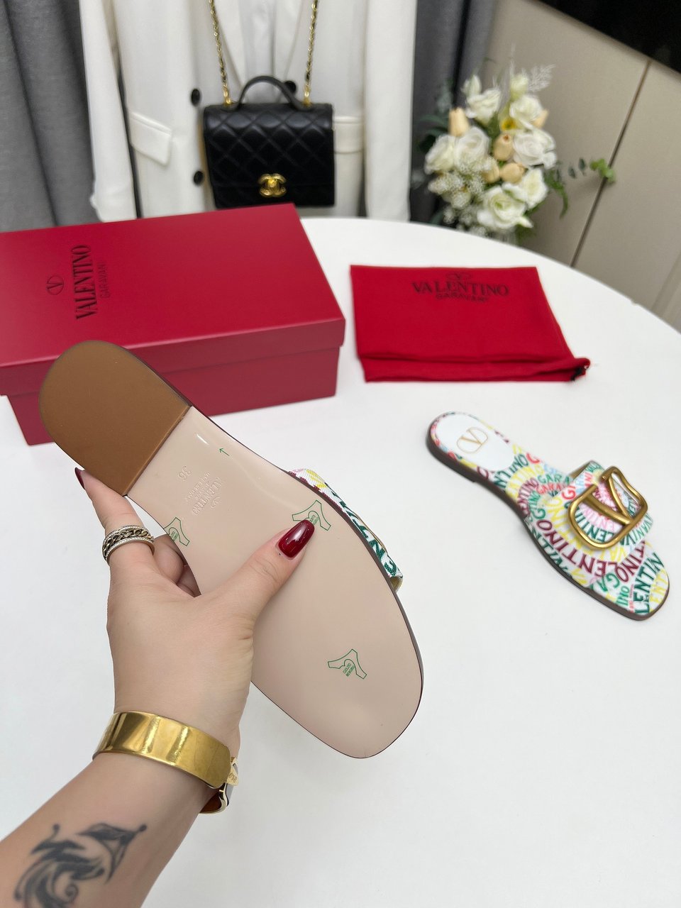 Valentino Garavani Escape Slide Sandal In Canvas With Valentino Loop Print Ws0Bd5Ful Qd7 view 3