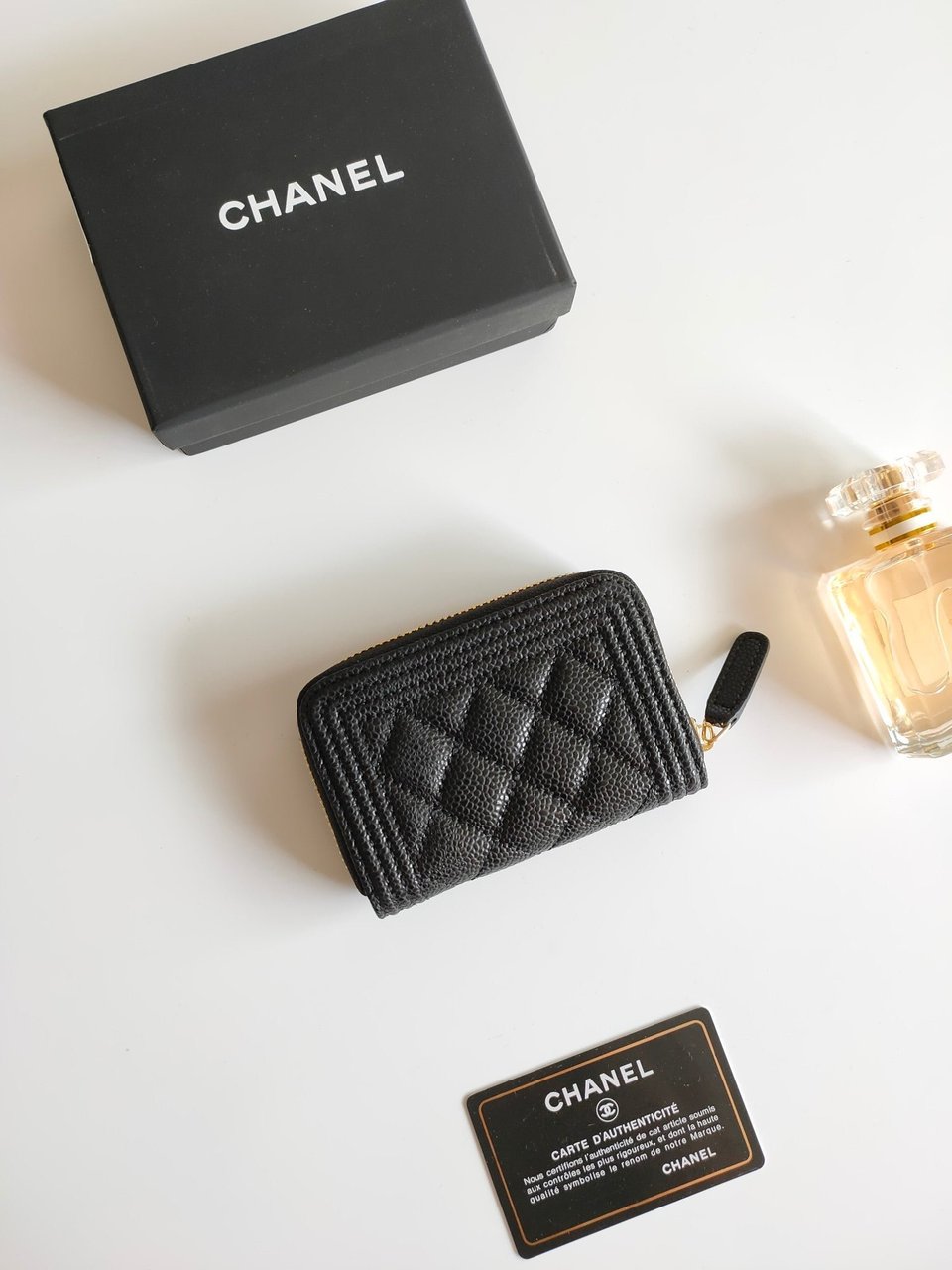 Chanel Boy Zip Coin Purse 11.5 Black Grained Calfskin Gold Icon view 6