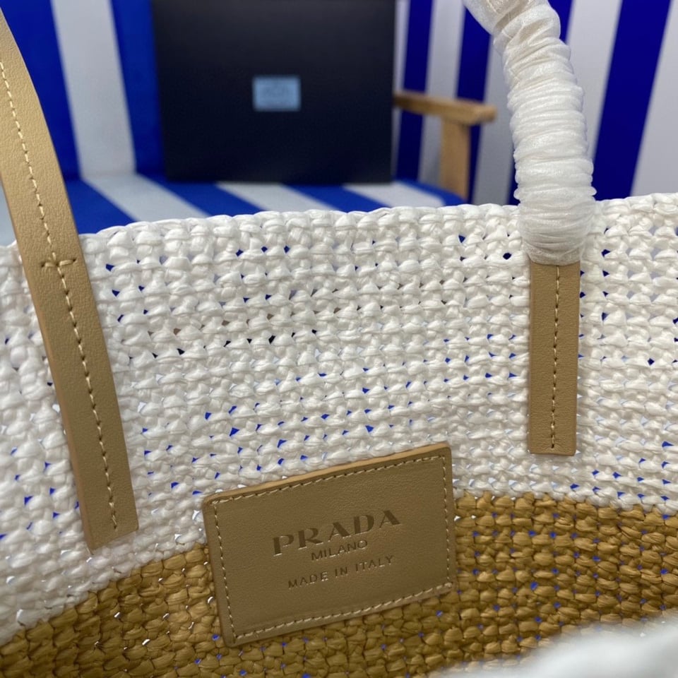 Prada Raffia Tote Bag Beige 23cm view 4