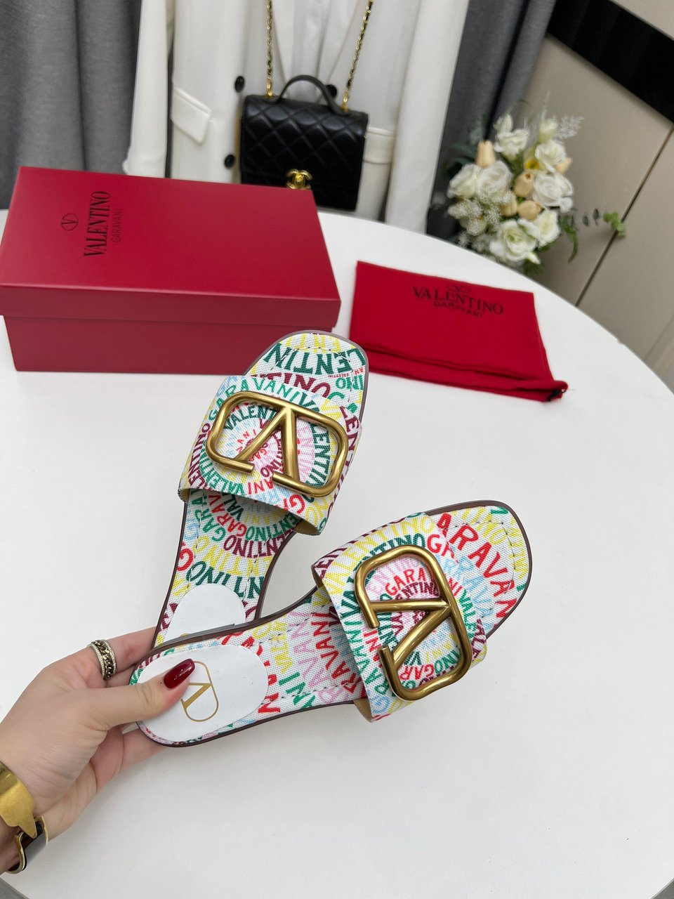 Valentino Garavani Escape Slide Sandal In Canvas With Valentino Loop Print Ws0Bd5Ful Qd7 view 10