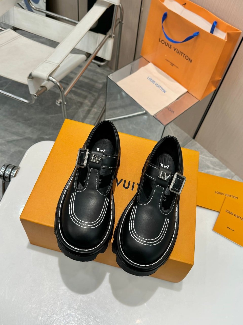 Louis Vuitton Lv Checker Mary Jane Black 1Acnow view 4