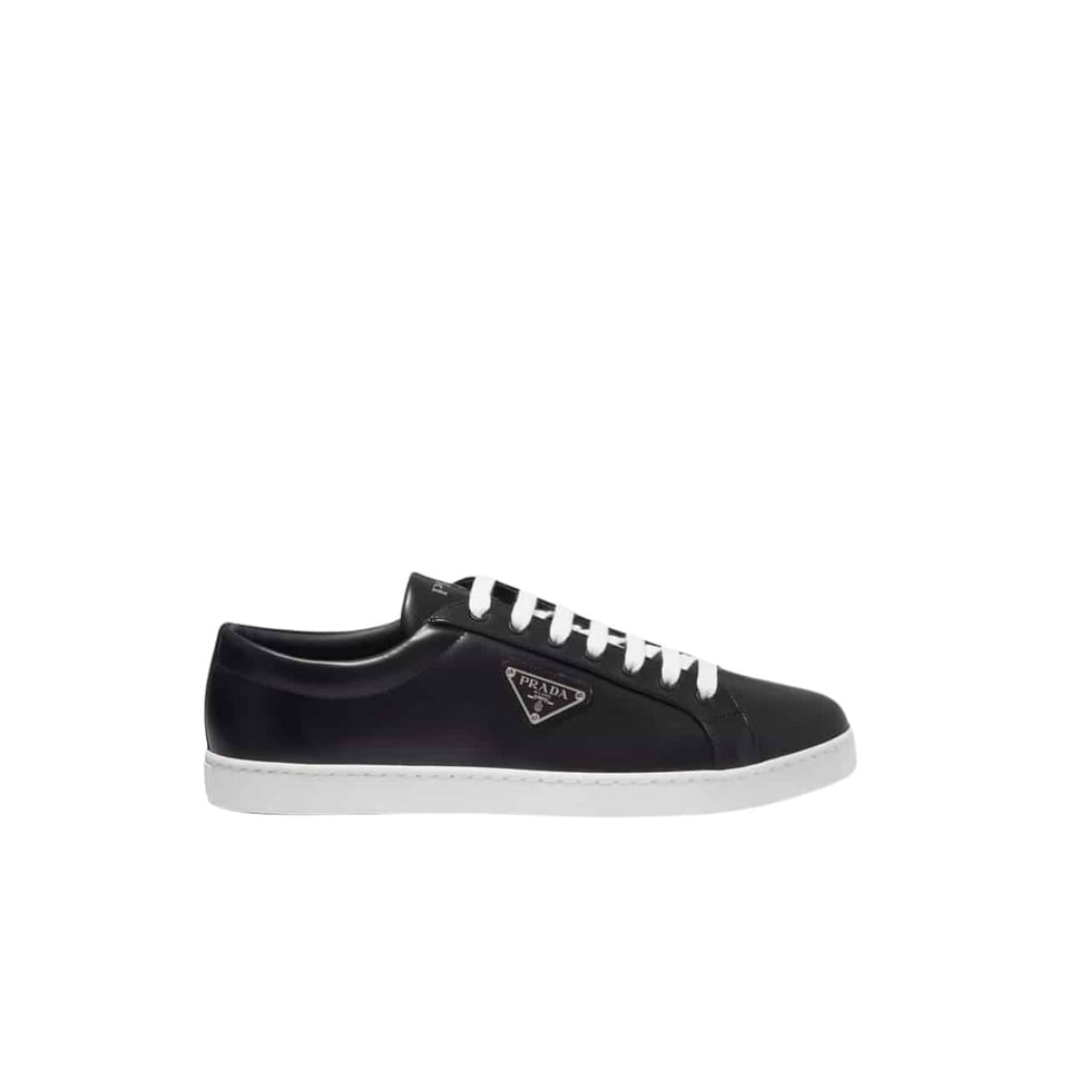 Prada Logo Sneakers In Brushed Leather Black view 2