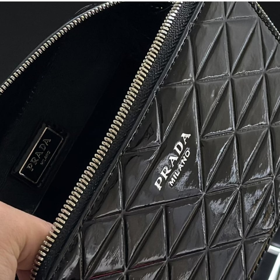 Prada Brique Brushed Leather Bag With Triangle Motif Black 18Cm view 6