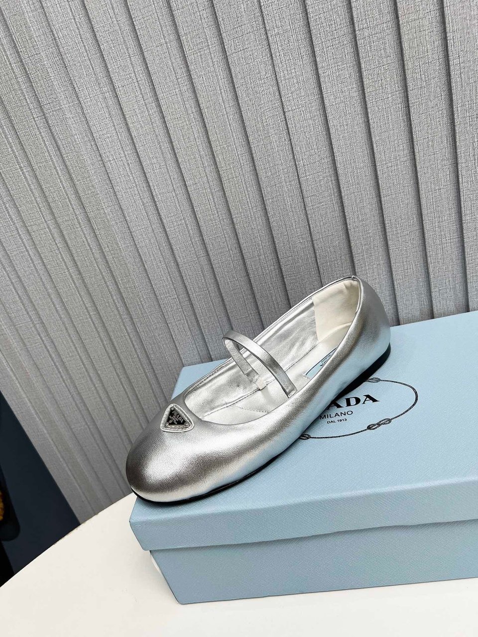Prada Soft Padded Nappa Leather Ballerinas Silver view 7