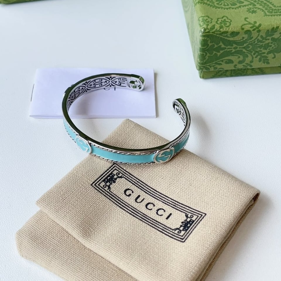 Gucci Cuff Bracelet Interlocking Gg Sterling Silver Turquoise Enamel view 6