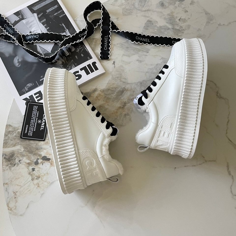 Chanel Winter Fur Sneakers White view 4