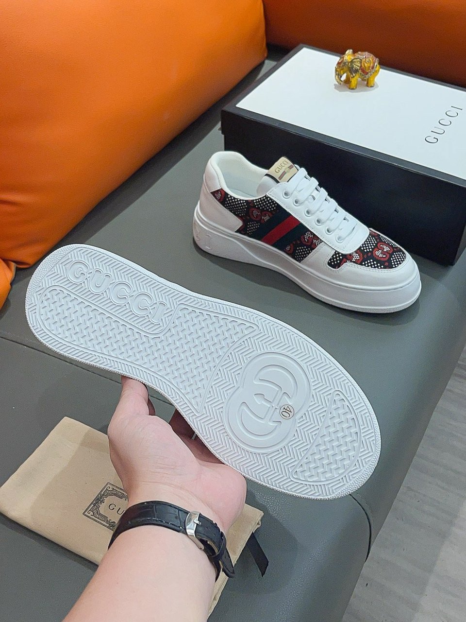 Gucci Screener Gg High Top Sneaker White With Red Logo view 9