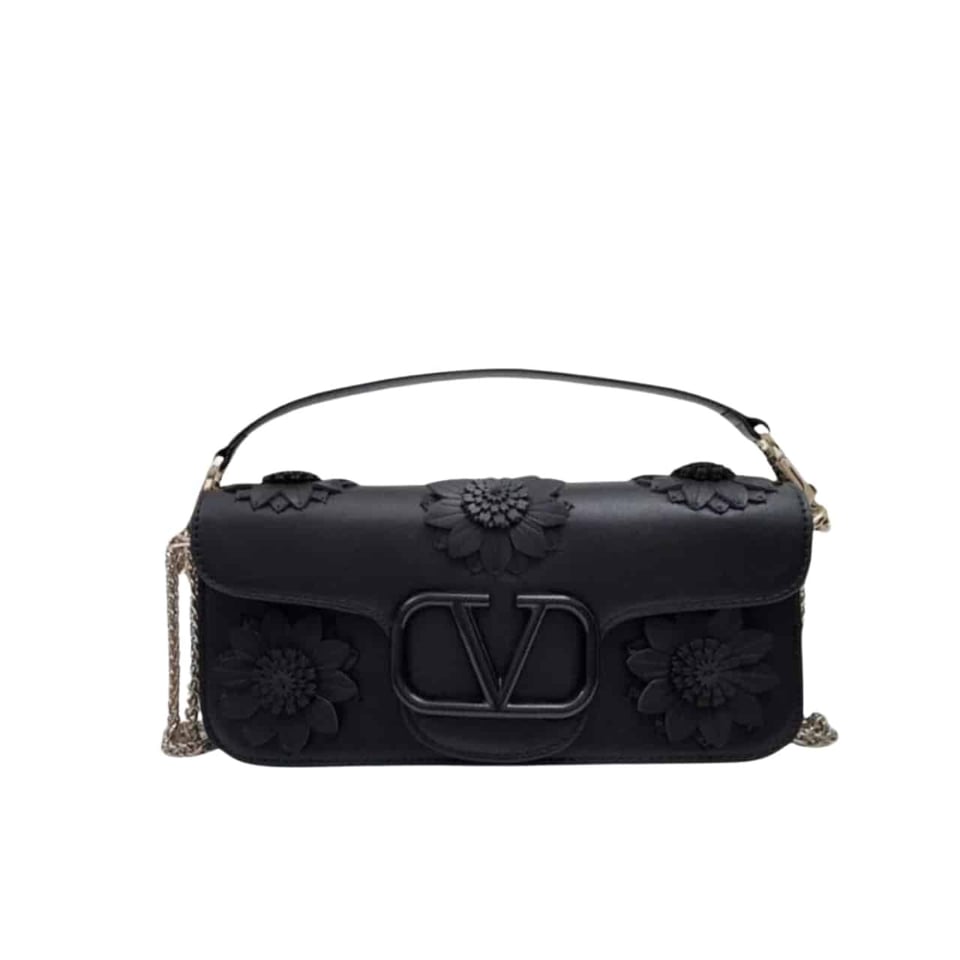Valentino Garavani Loco Flower Applique Shoulder Bag Black 26Cm view 2