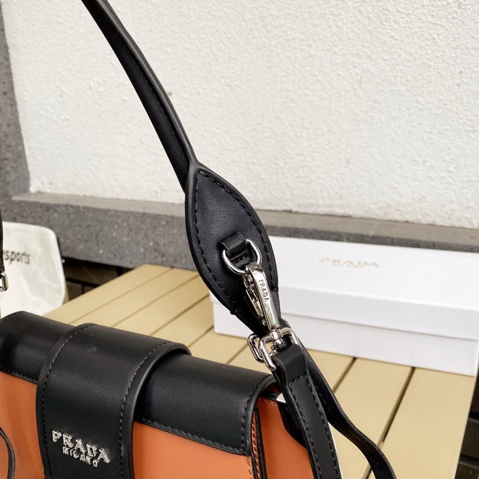 Prada City Calfskin Sidonie Shoulder Bag Brown And Black 28Cm view 9