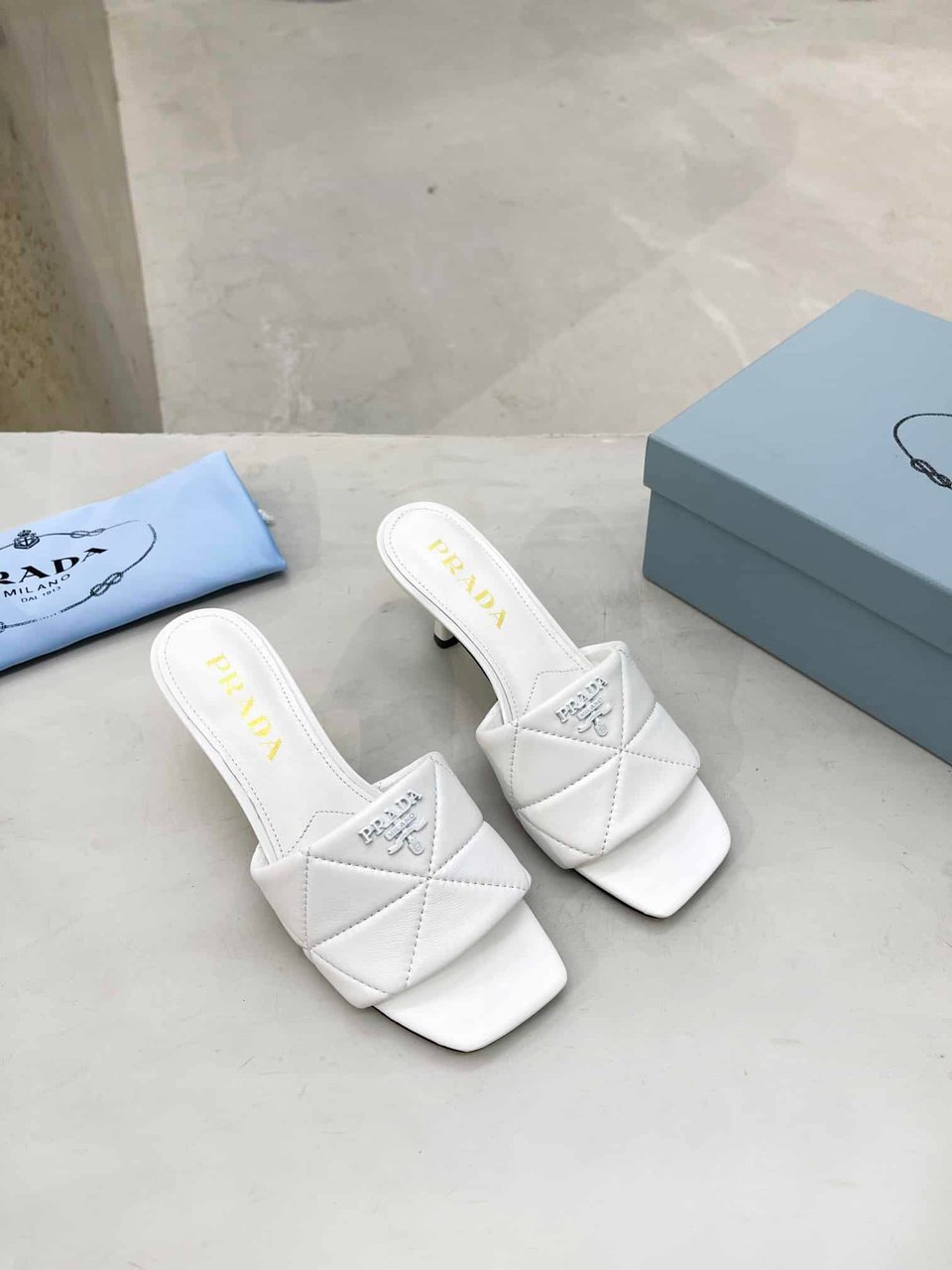 Prada Quilted Nappa Leather Heeled Sandals White 1Xx583 038 F0009 F B065 view 8