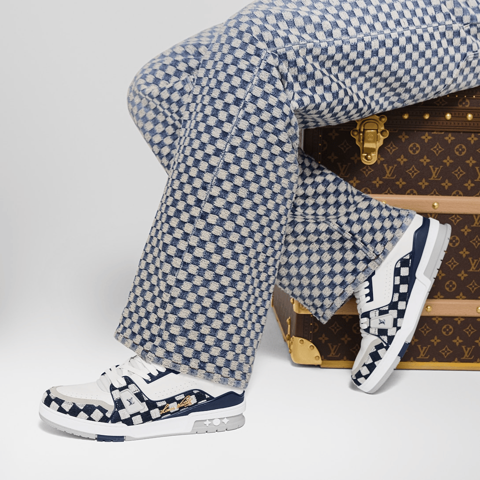 Louis Vuitton LV Trainer Sneaker Damier Denim Blue for Men 1AIKQ9 view 3