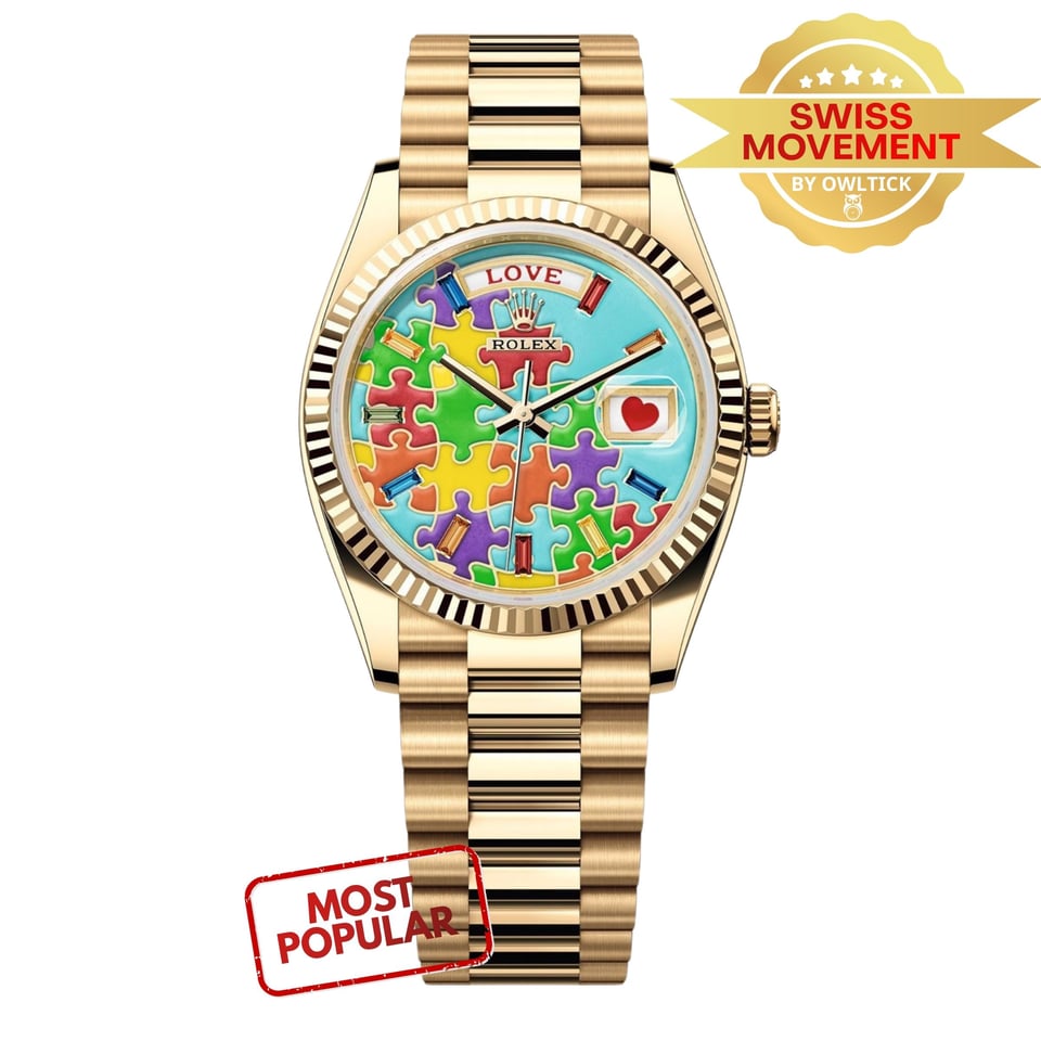 [Superclone] Rolex Day-Date 36mm Rainbow Sapphire &amp; Puzzle Dial President 128238