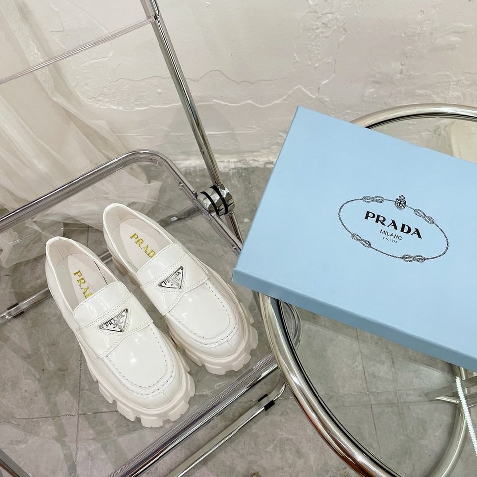 Prada Monolith Brushed White Leather Loafers 2De129B4Lf0009 view 7