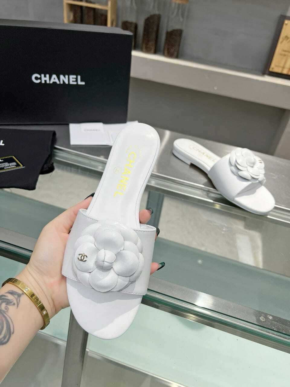 Chanel Camellia Slides White view 7