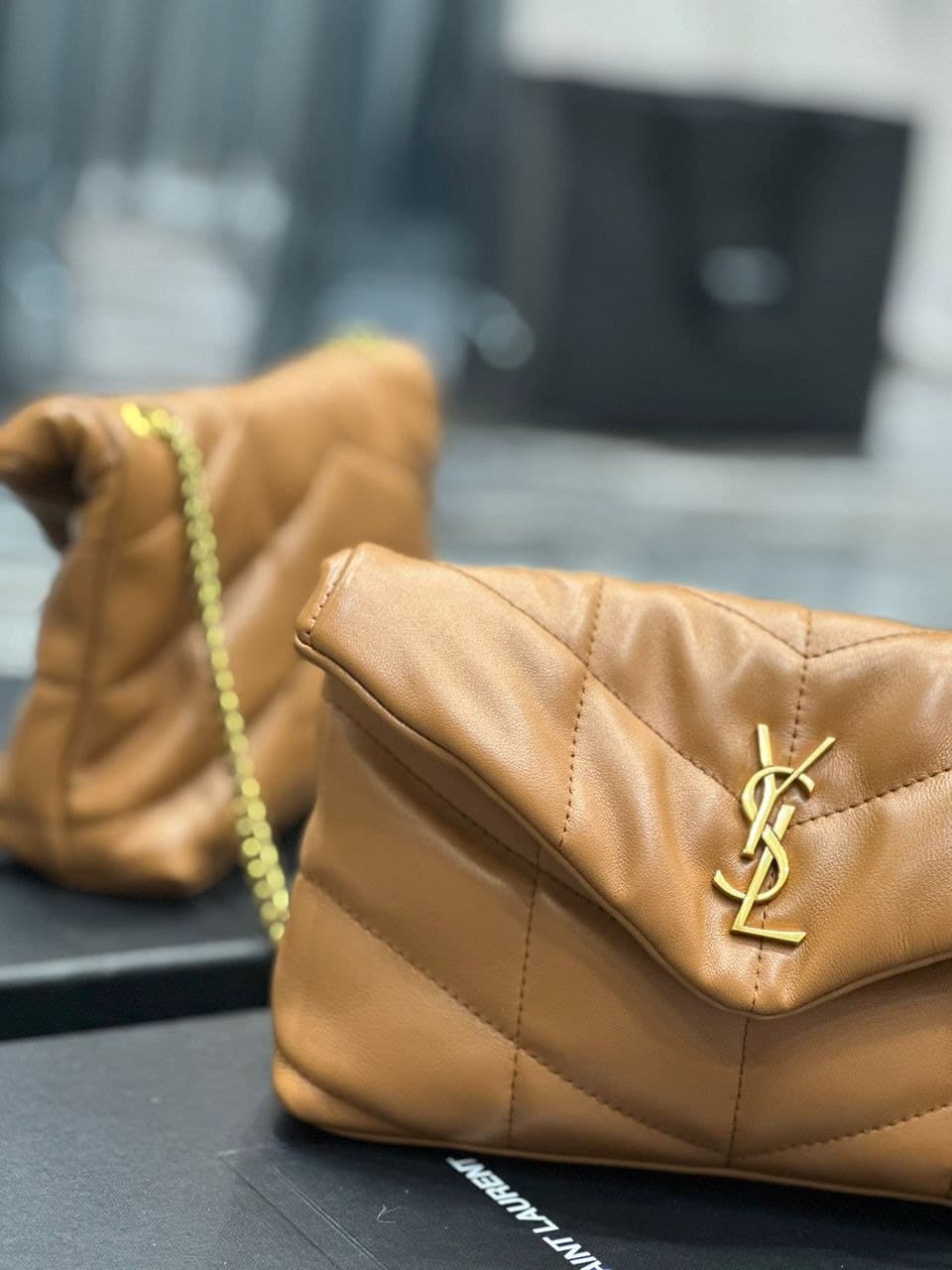 Saint Laurent Puffer Toy Bag In Quilted Light Brown 26Cm view 6