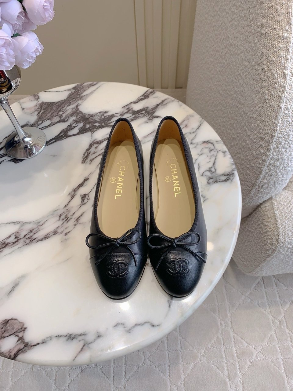 Chanel Cambon Leather Ballet Flats Black For Women view 4