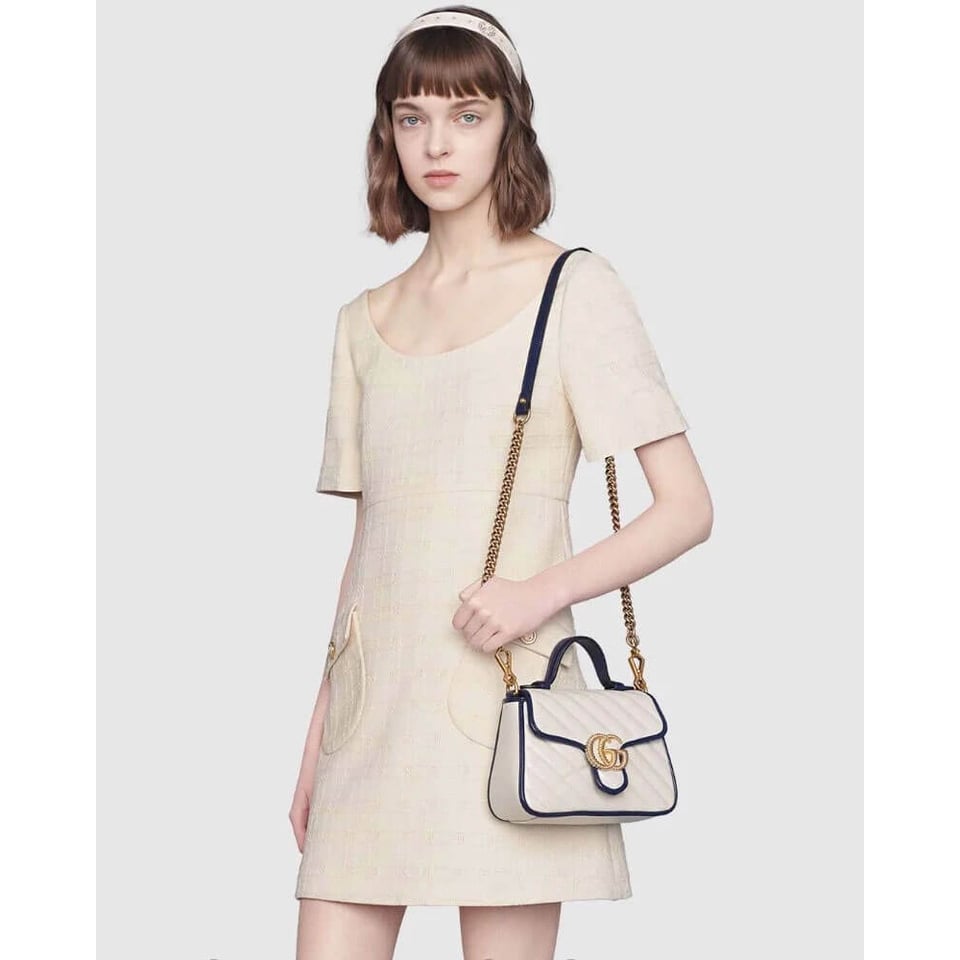 Gucci GG Marmont Mini Top Handle Bag White view 3