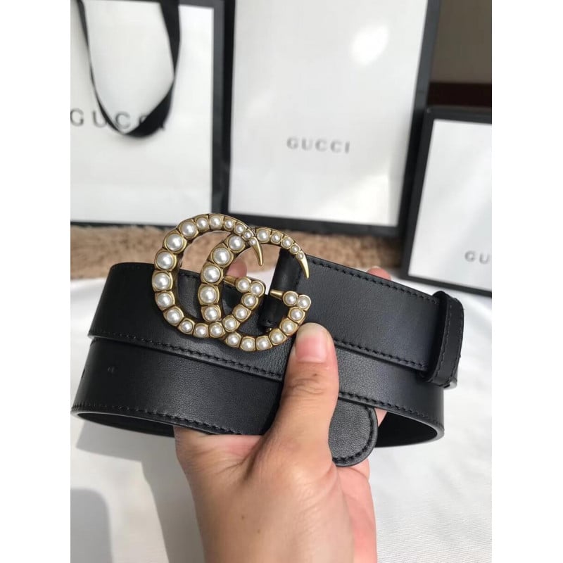 Gucci 30mm Leather Belt With Pearl Double G 453260 view 9