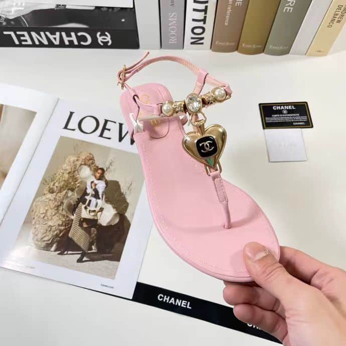 Chanel Shiny Pearl Crystal Cc Heart Thong Sandals Light Pink view 6