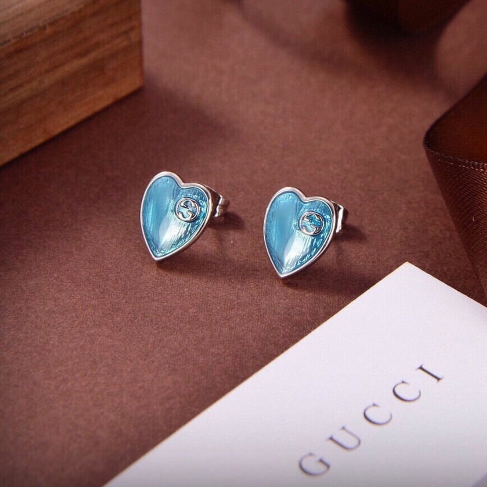 Gucci Double Gg Heart-Shaped Earrings Light Blue Enamel Silver view 2