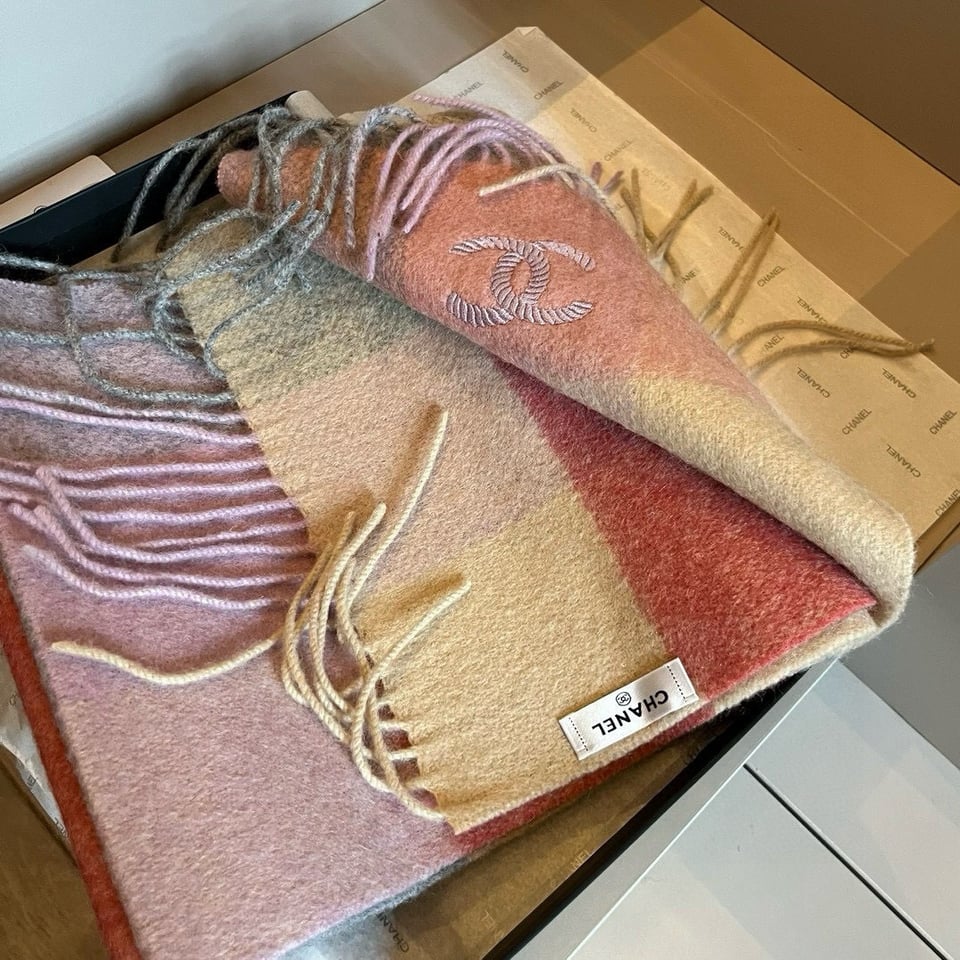 Chanel Cashmere Scarf Colorblock Pink For Women 200cm view 6