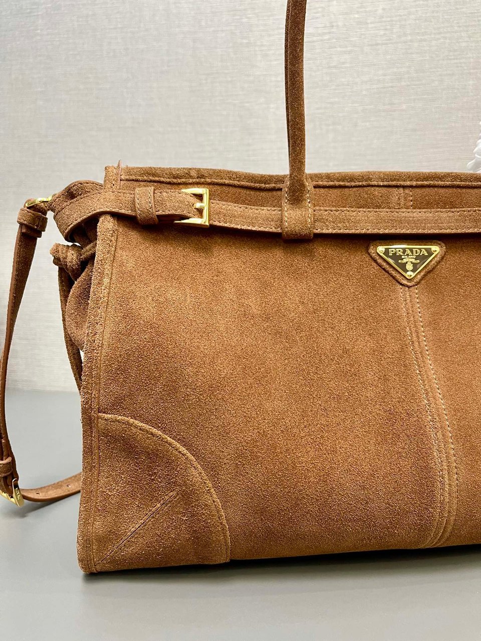 Prada Bonnie Large Suede Handbag Cocoa Brown 38cm view 6