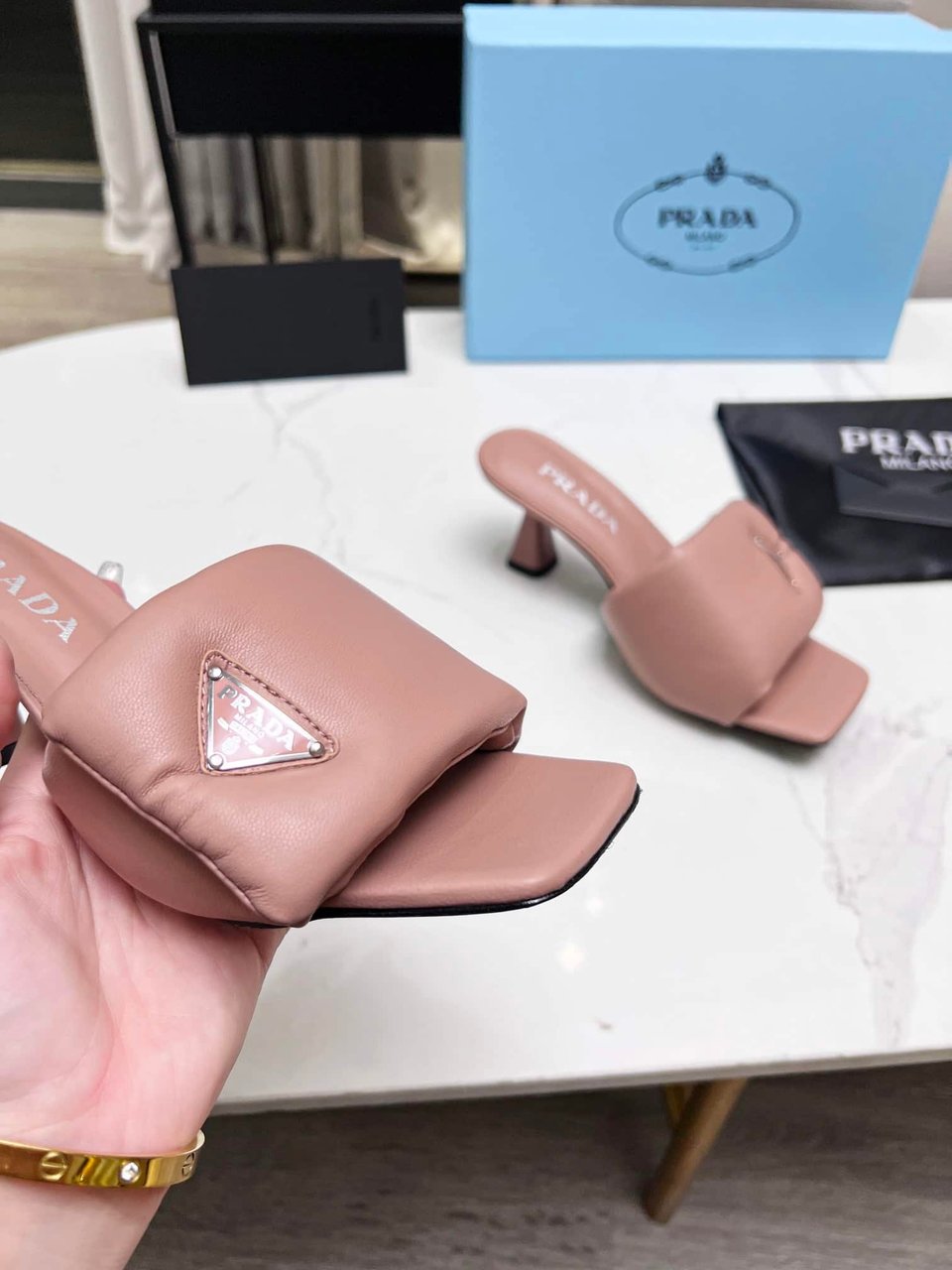 Prada Soft Padded Nappa Sandals Pink view 4