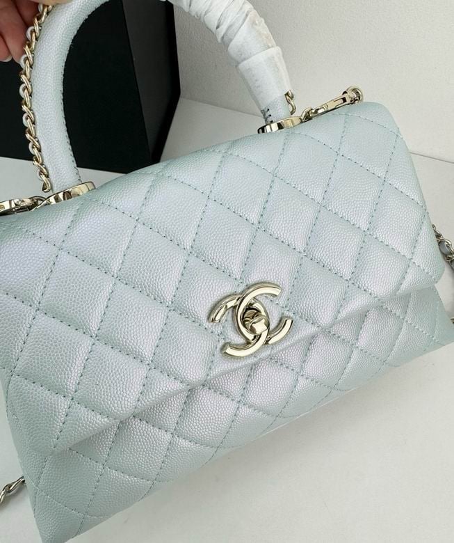 Chanel Coco Classic Flap Bag 24cm/9.4in Caviar Leather Silver Hardware – Light Blue view 4