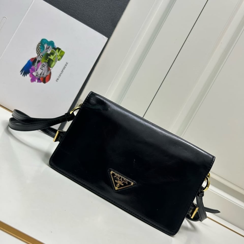 Prada Leather Shoulder Bag Black 23Cm view 3