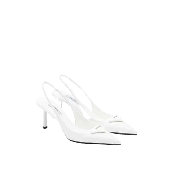 Prada Brushed Leather Slingback Pumps White 1I901M055F0009F075 view 2