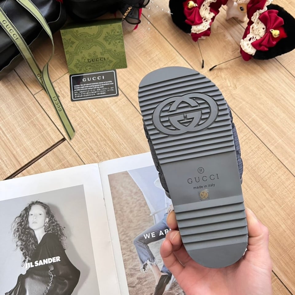 Gucci Gg Horizontal Strap Sandals With Tag In Grey view 9