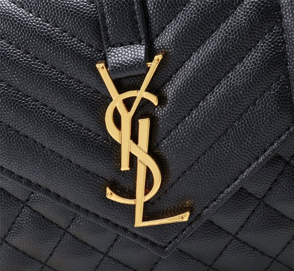 Saint Laurent Envelope Small Bag In Mix Matelasse Grain De Poudre Embossed Black Gold 21Cm view 7