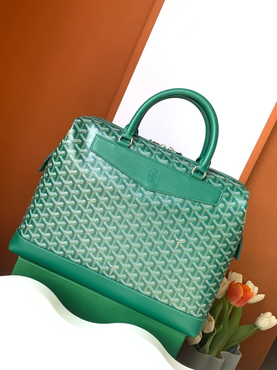 Goyard Cisalpin Document Case 39 Cm Green Goyardine Canvas And Calfskin view 3