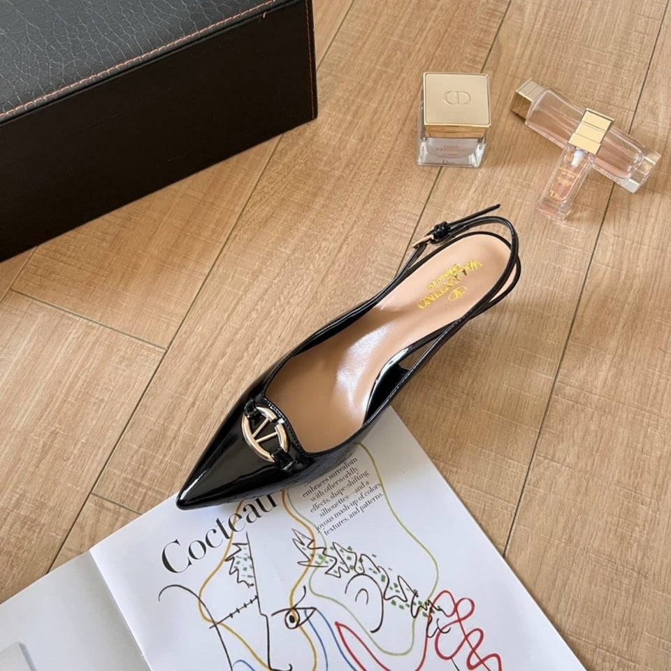 Valentino Vlogo Shiny Leather Leather Heels In Black view 5