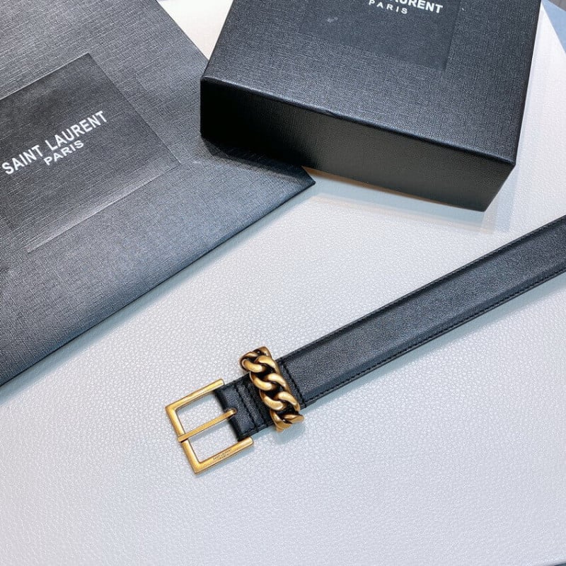Saint Laurent Chain-Loop Narrow Belt With Square Buckle In Lacquered Python 640575 view 9