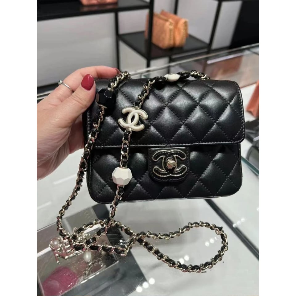 Chanel Mini Flap Bag in Black Lambskin view 4