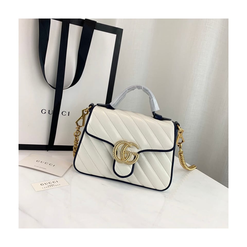 Gucci GG Marmont Mini Top Handle Bag White view 4