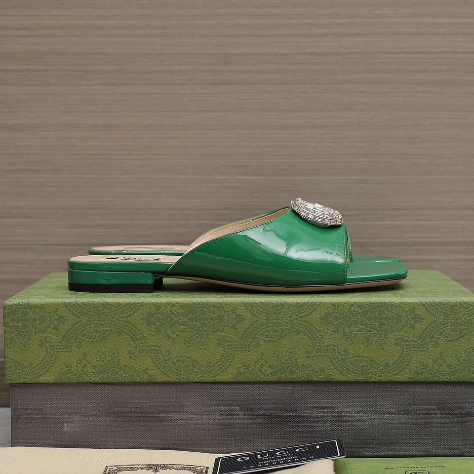 Gucci Gg Crystal Slippers Green view 6