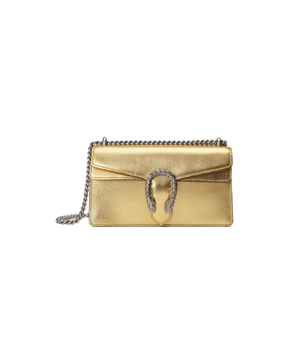 Gucci Dionysus Small Shoulder Bag in Gold Lame Leather view 2