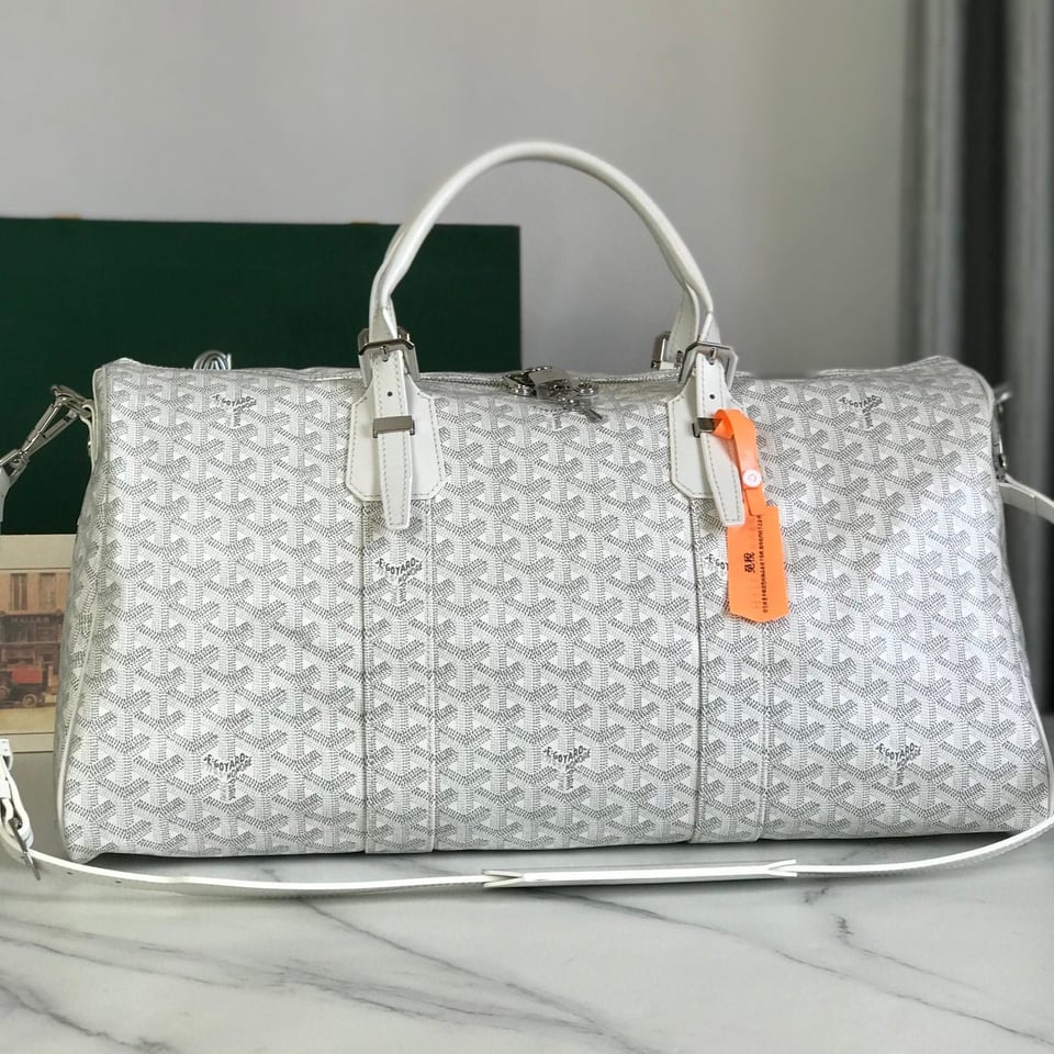 Goyard Boston 50 Bag Cm White Goyardine Canvas And Calfskin Trim view 11