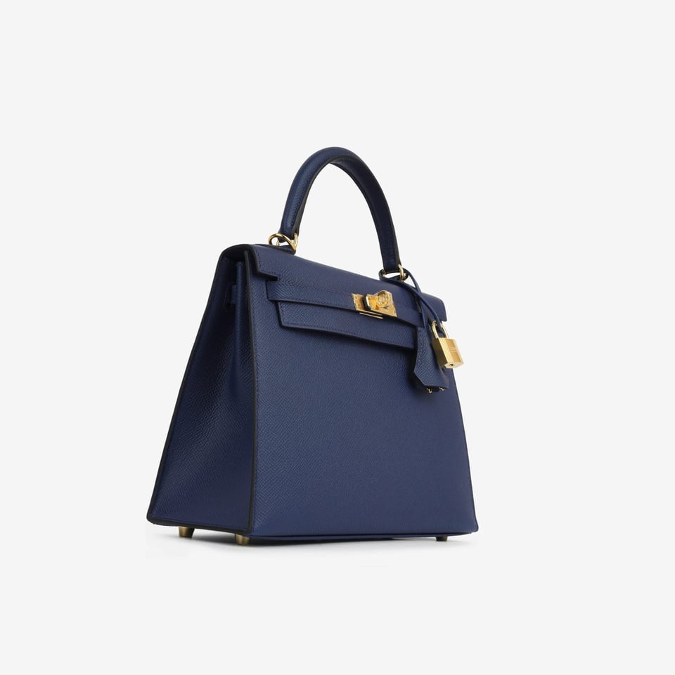Hermes Kelly 25 Bag In Golden Bleu Navy Epsom Leather For Women 25cm/10in view 4
