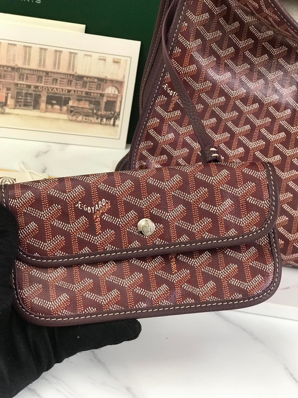 Goyard Hardy Pm Bag 40 Cm Brown Goyardine Canvas And Taurillon Leather Trim view 4
