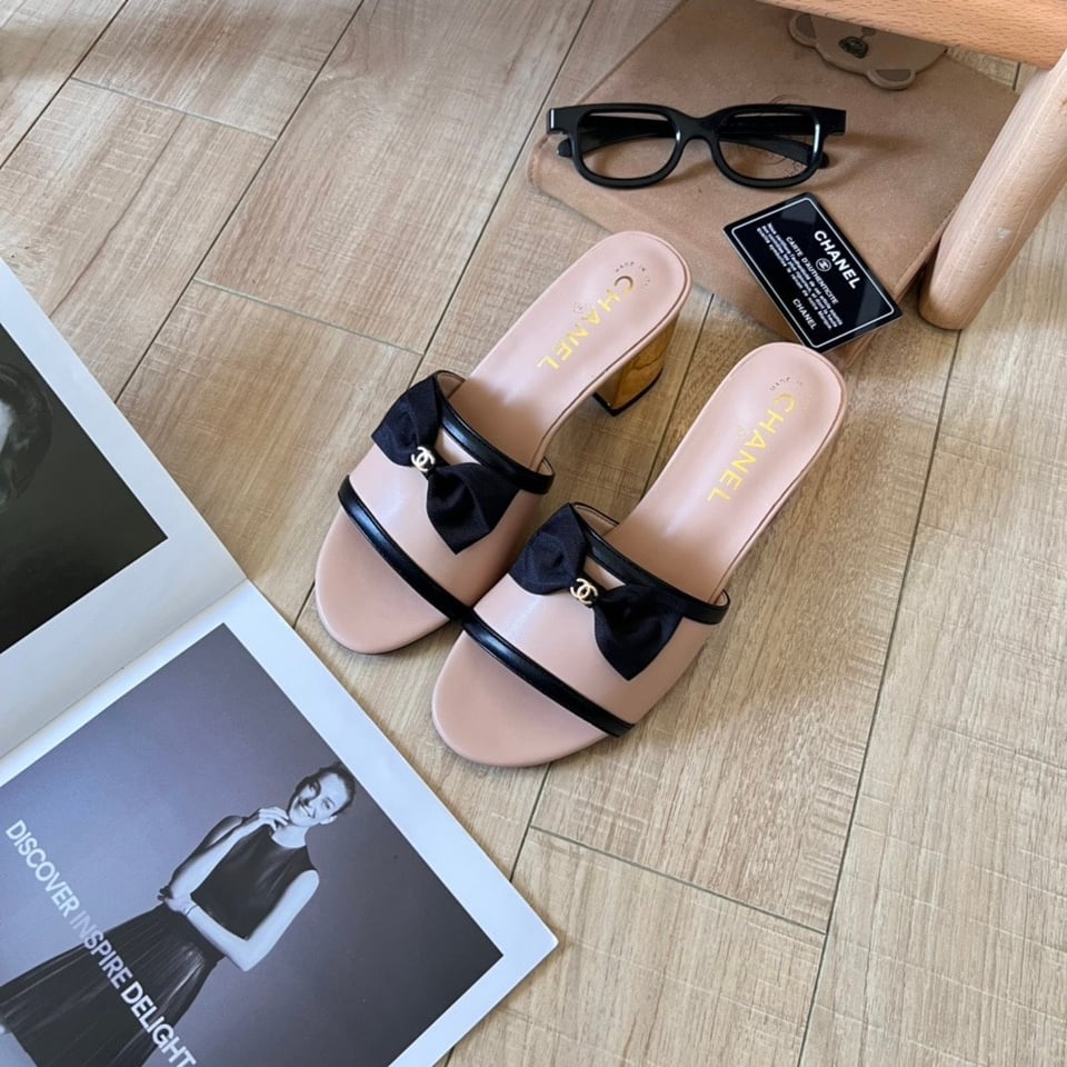 Chanel Grosgrain Ribbon Bow Mule Leather Pink view 9