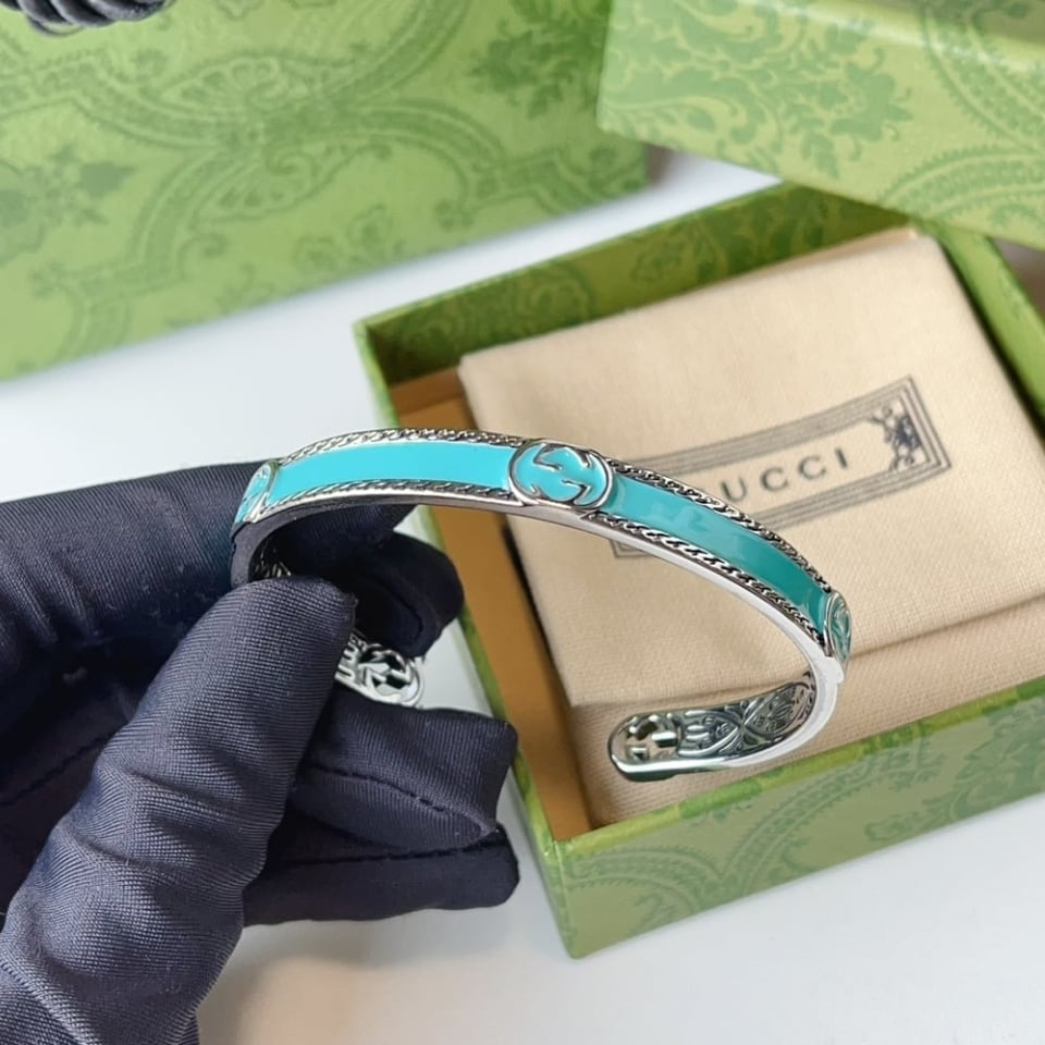 Gucci Cuff Bracelet Interlocking Gg Sterling Silver Turquoise Enamel view 9